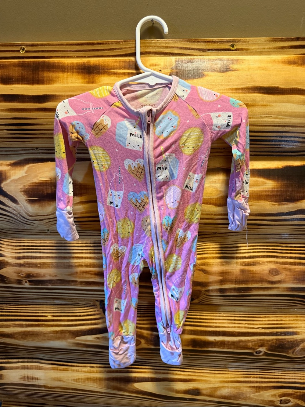 Little Sleepies Pink Footed One-Piece Pajamas with Milk & Cookie Motif